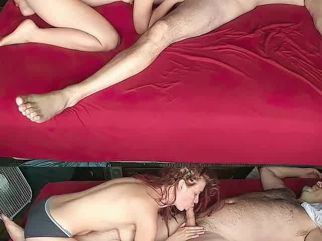 Red Head Sucking Schlong Riding Large Balls