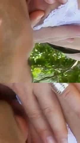 Superb babe plays with big dick next to lake