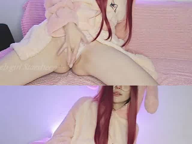cute beauty with glasses masturbates with her fingers on camera
