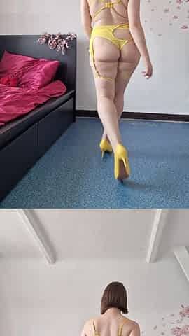 Stripping Out of Yellow Lingerie Just to Play with My Pussy