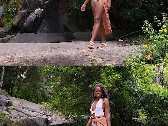 Interracial fucking outdoors by a big boob brunette