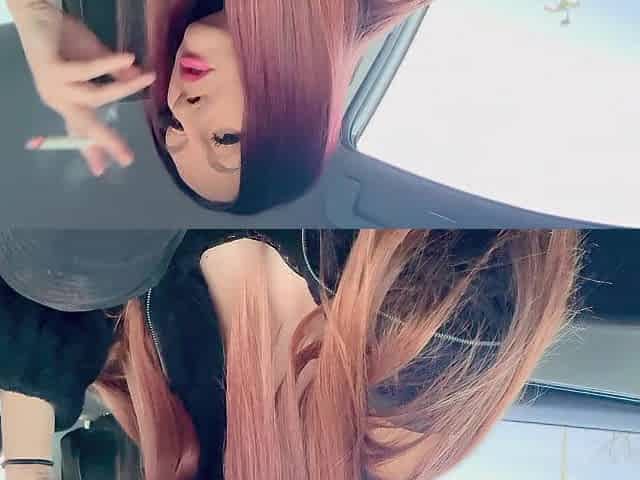 European hanging out Artemisia Love Smokin' lengthy hair in the car hawt smoker solo beauty look at me