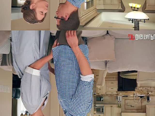 A pretty cleaning lady gets fucked from behind and rides a dick