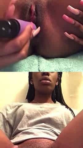 Hot lustful black chick sex-toy screw snatch