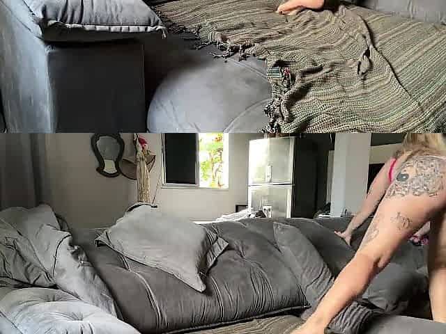 Alone at home I get very excited, I wank on the daybed until I cum deliciously