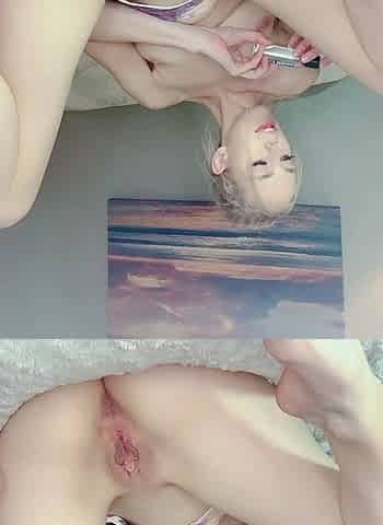 Blonde teen masturbates with toy in ass