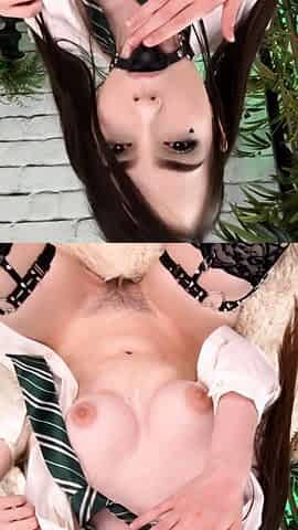 Sexy brunette wearing stockings masturbates webcam