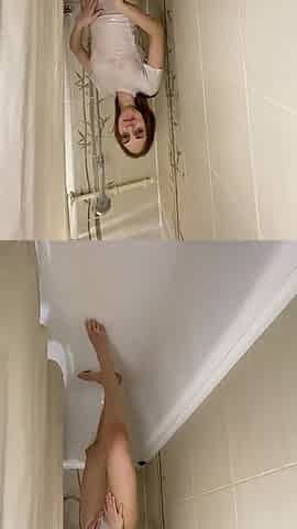 In the Shower. Wet White Underwear.