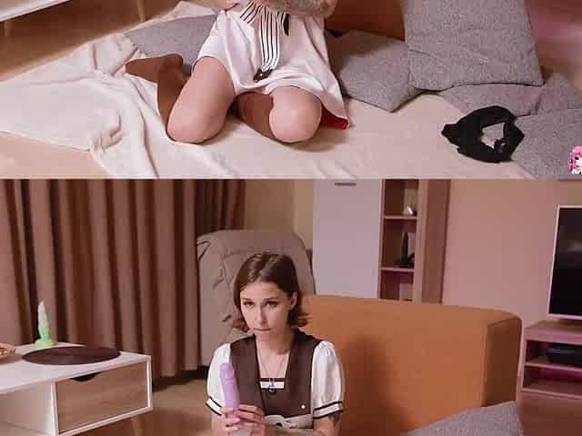 Brunette hair bang doll,My School Life masturbates with a purple toy.
