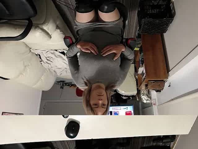 Sharon`s sneaky jack off, showing off her G cup boobies