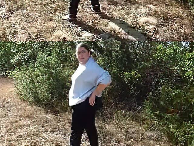 Fat mature woman pissing and farting outside