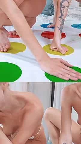 Hot Lesbian Threesome Twister Game with Dragon Dildos