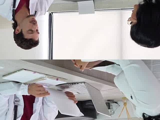An aspiring nurse presents her resume to Dr. JOE