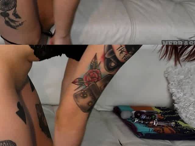 Inked Teen Forces Massive Hitachi into Tight Pussy Solo
