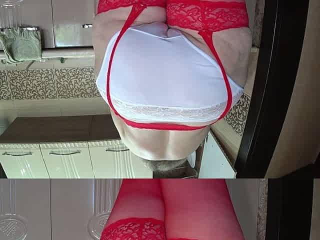 Home Camera Watches a Big Ass in White Panties. Old Wife in New Stockings Washes Dishes. PAWG.