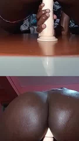 Hawt sweetheart riding sex tool and bouncing her black large butt