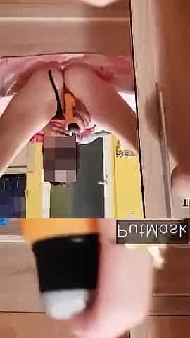 Wife toying in front of mirror selfie