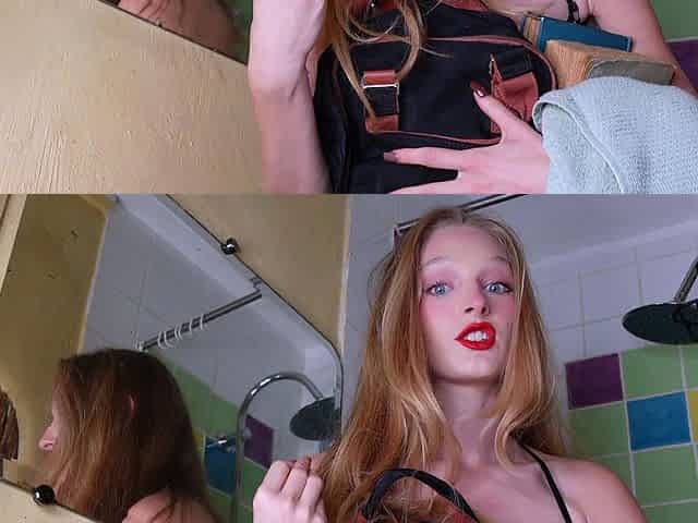 Small titted teen Bella masturbates outdoors