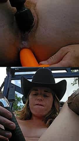 Redhead Fucks Ass and Hairy Pussy Outside Squirting Hard