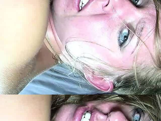 Blonde teen blowjob lover sucking another cock close up