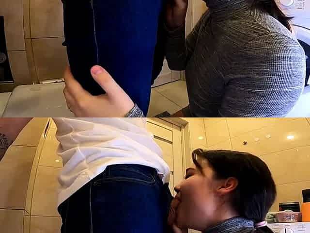 Big Cock Blowjob in the Guest Toilet by Amateur Teen Babe