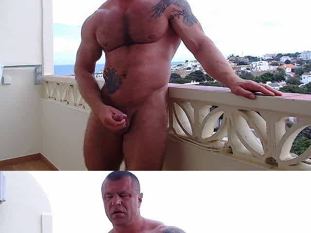 Stroking and cuming on the balcony