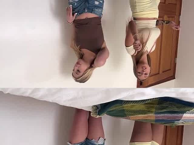 My stepsister walked naked into my room and now they share my cock in a threesome