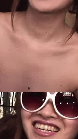 Japanese girl with sunglasses sucks a man with hairy cock POV