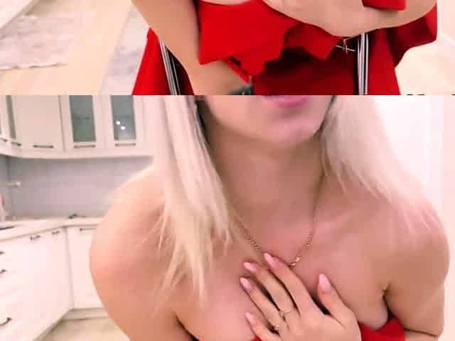 Big-Titted Blonde Babe Plays with Dildo on Webcam