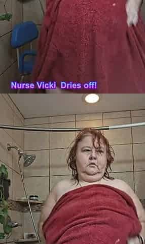 After a Hot Sshower Nurse Vicki Dries off and Does Some Other Grooming