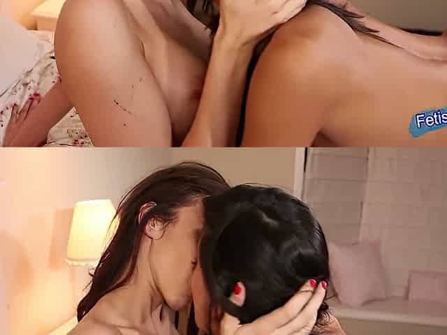Two Brunette Teens 18+ Enjoy Having Dirty Fun On The Bed And Please Each Other