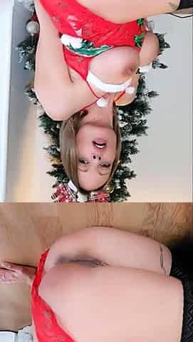 JOI Christmas whore Milady rides rubber penis and splash