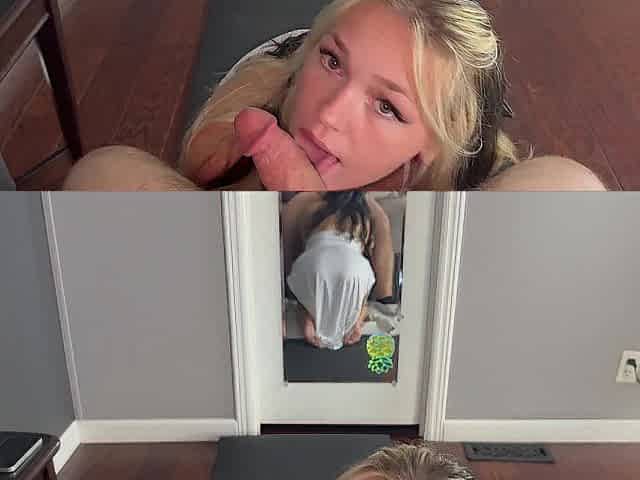 Bitch mother I'd like to fuck Kneels, Sucks, and Teases That Flawless Butt in the Reflection