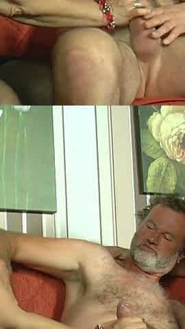 Horny milfs ride and share one cock in threesome - 1