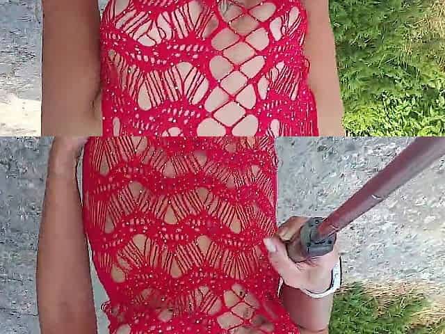 lace suit flashing bazookas and snatch in public