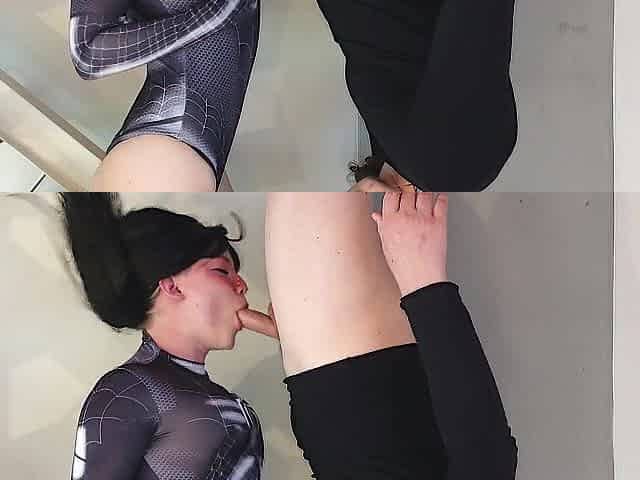 Cute Spider Hotty makes me cum with her throat upside down