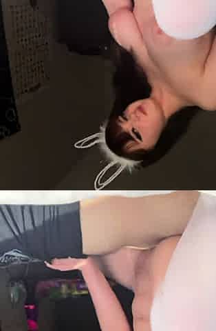 Busty curly brunette with big boobs fucks on couch