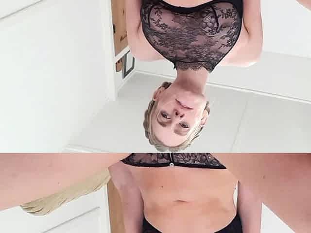 Mega breasted MILF blonde fingers her chubby cunt