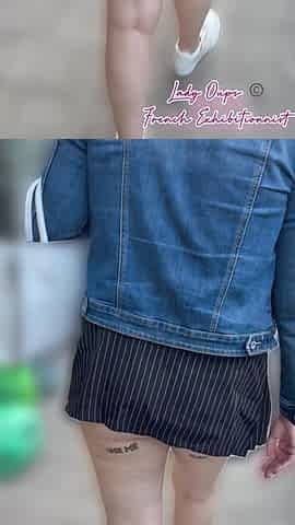 Exhibition in the City Center in a Micro Skirt with an Anal Plug in a Sexy Slut
