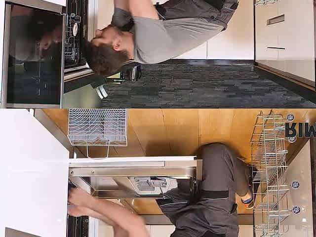 RIM4K. Cutie interrupts repairer and begins licking his booty by the dishwasher