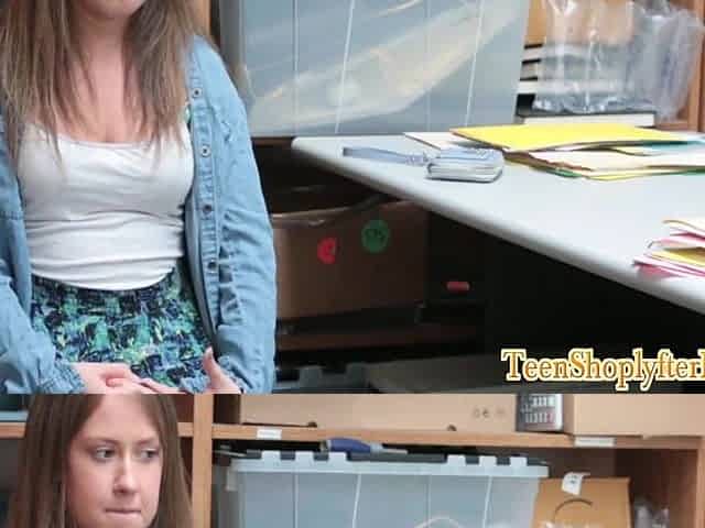 Petite caught thief sucks off manager