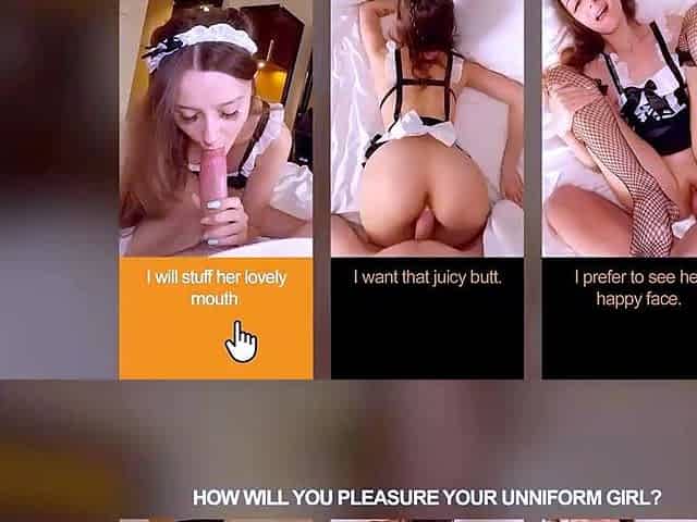 Busty maid in tights gives big lollipop a blowjob to