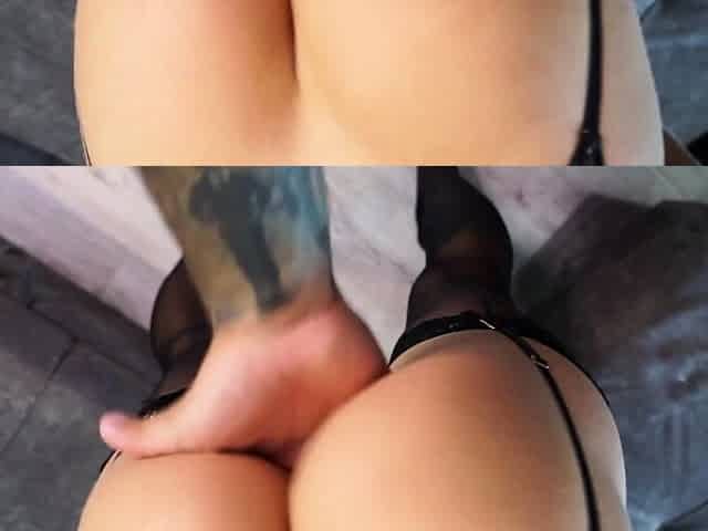 Sexy Blonde in Black Stockings Riding a Fat Dick