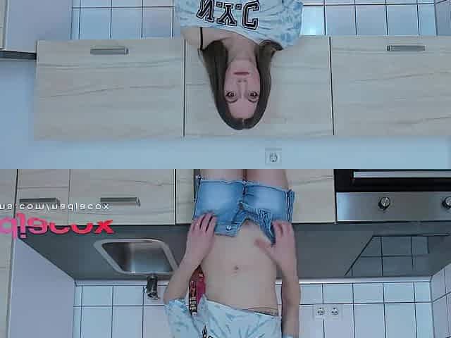 Skinny slaver t-girl with large wang screws her serf throat