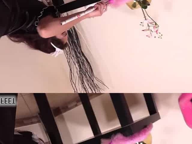 Hot French maid in hose upskirt and foot massage