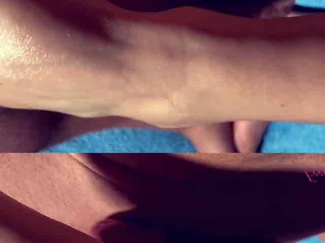 Teasing penis with my feet and teat squeeze for three times spunk flow