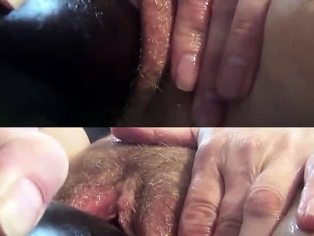 Mature Amateur Hairy Girl Masturbating with Aubergine