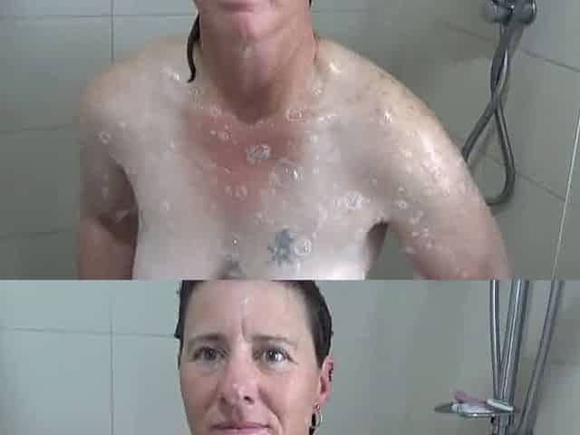 Showering MILF Gets a Big Creamy Facial Surprise