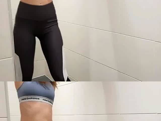 Blonde Teen Masturbates with Sex Toy in Public Gym Bathroom