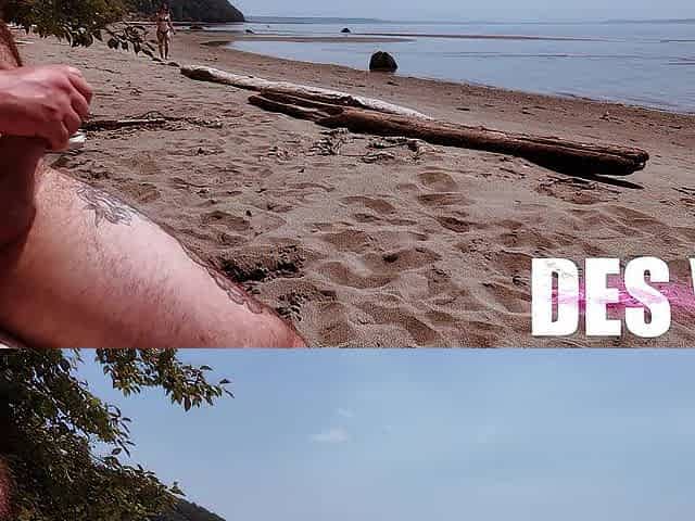 BEACH TUGJOB : this babe nearly walked away but changed her mind - jerks stranger wang onto feet in public